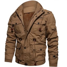 Men's Winter Casual Thick Hooded Zipper Cargo Jacket Male Multi Pockets Fleece-lined Windproof Military Jackets Outdoors Coats
