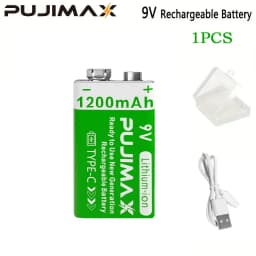 PUJIMAX 9v 1200mAh High Capacity Usb-C Lithium Ion Battery Rechargeable Battery with Type-c Cable for Toys Remote Control Camera