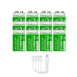 PUJIMAX 9v 1200mAh High Capacity Usb-C Lithium Ion Battery Rechargeable Battery with Type-c Cable for Toys Remote Control Camera