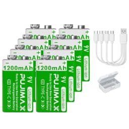PUJIMAX 9v 1200mAh High Capacity Usb-C Lithium Ion Battery Rechargeable Battery with Type-c Cable for Toys Remote Control Camera