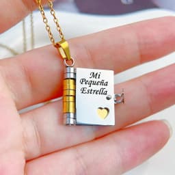 Mi Pequeña Estrella Book Necklaces Daughter Son My Little Star Openable Book Pendant Spanish Mi Campeón Necklace German Jewelry