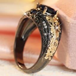 Artistic Vintage Blue Synthetic Zirconia Vine Leaf Cameo Two Tone Women Ring Elegant Gorgeous Banquet Festival Jewelry Accessory