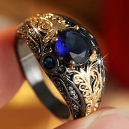 Artistic Vintage Blue Synthetic Zirconia Vine Leaf Cameo Two Tone Women Ring Elegant Gorgeous Banquet Festival Jewelry Accessory