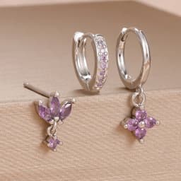 3PCS Fashion Orange Blue Zircon Hanging Earrings Set for Women Stainless Steel Flower Dangle Earring Piercing Jewelry