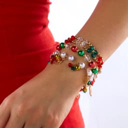 3pcs/set Red Green Crystal Beaded Bracelet for Women Christmas Tree Santa Claus Snowflake Pendant Bracelet New Year Jewelry Gift