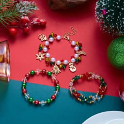 3pcs/set Red Green Crystal Beaded Bracelet for Women Christmas Tree Santa Claus Snowflake Pendant Bracelet New Year Jewelry Gift