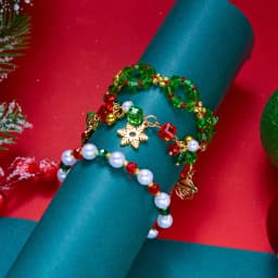 3pcs/set Red Green Crystal Beaded Bracelet for Women Christmas Tree Santa Claus Snowflake Pendant Bracelet New Year Jewelry Gift