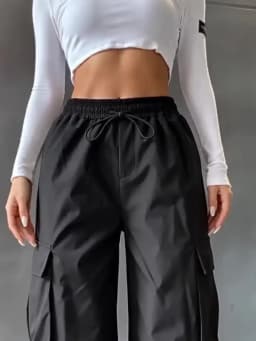 Y2K Solid Ripped Baggy Pants Fashion Women Pocket Elastic Waist Retro Straight Sweatpant Casual Streetwear Cargo New Trousers