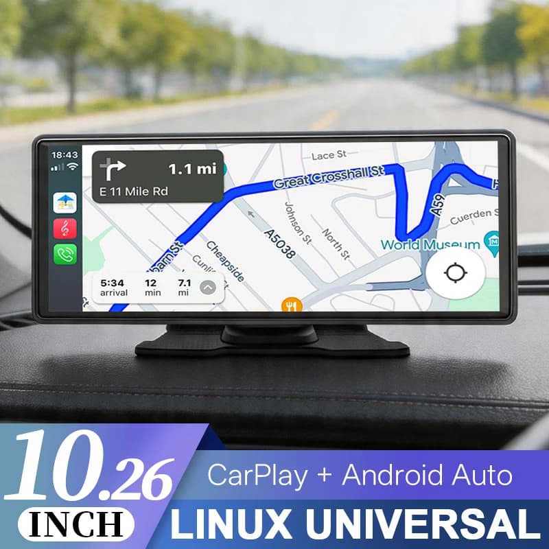 HIPPCRON 10.26" Portable Car Stereo, Wireless CarPlay & Android Auto Touch Screen GPS Navigation FM Multimedia Player