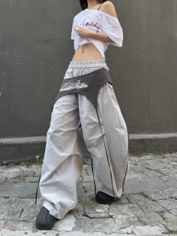 Women's Y2K Style Wide Leg Cargo Pants Cross-layer Straps Design Casual Hip Hop Dance Streetwear Trousers