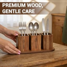 Garvee Acacia Wood Kitchen Utensil Holder Spoon Fork Tableware Storage Rack Cutlery Storage Caddy Organizer Silverware Holder for Spoons Forks Knives, Holds Plates Napkins,