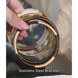 Yhpup 65mm 1Set Stainless Steel Resin Round Layered Bangle Bracelet Multi-Color Autumn Winter Statement Jewelry Waterproof