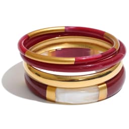 Yhpup 65mm 1Set Stainless Steel Resin Round Layered Bangle Bracelet Multi-Color Autumn Winter Statement Jewelry Waterproof