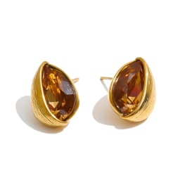 Yhpup Stainless Steel Stud Earrings Multi Color K9 Crystal Fluted Golden Hull Runway Inspired Fashion Jewelry Recommend