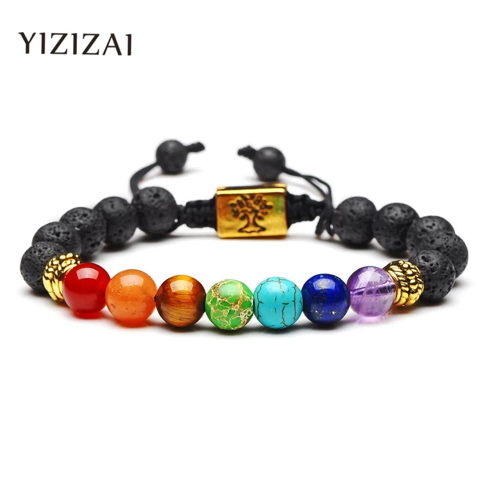 YIZIZAI Handmade 7 Chakra Tree Of Life Charm Bracelets Lava Stones Beads Rope Bracelet Women Men Yoga Bracelets Bangles