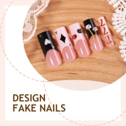 24pcs Long Coffin French Fake Nails European Poker Elements Printed Design Press on Nails Long Ballet False Nail Patches