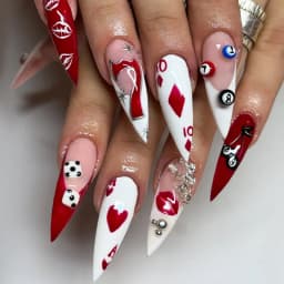 24pcs Long Coffin French Fake Nails European Poker Elements Printed Design Press on Nails Long Ballet False Nail Patches