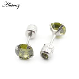 Alisouy 2PCS Surgical Stainless Steel 4 Prong Double Zircon CZ Women Men Girl Ear Stud Cartilage Screw Earrings Piercing Jewelry