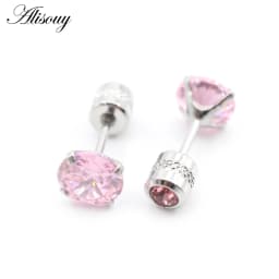 Alisouy 2PCS Surgical Stainless Steel 4 Prong Double Zircon CZ Women Men Girl Ear Stud Cartilage Screw Earrings Piercing Jewelry
