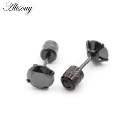 Alisouy 2PCS Surgical Stainless Steel 4 Prong Double Zircon CZ Women Men Girl Ear Stud Cartilage Screw Earrings Piercing Jewelry