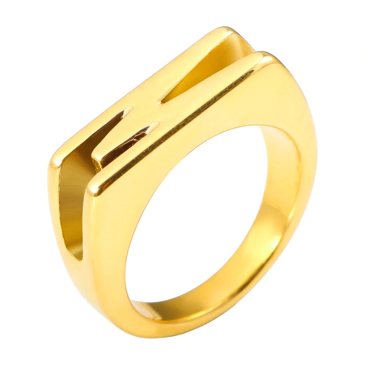 Wholesale High End Waterproof Three-dimensional M Letter Hollow Stainless Steel Finger Ring Trendy for Women Personalize Jewelry