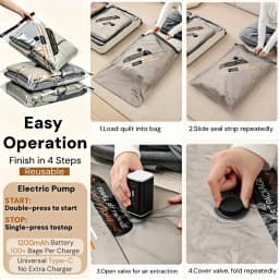 Vacuum Bags for Clothes Travel Set,Clothing Compression Bag That Saves Luggage Space,With Electric Pump for Travel & Home