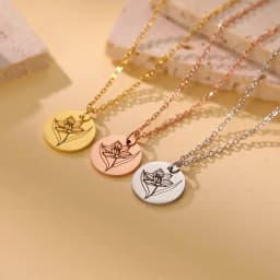 Skyrim Birth Flower Pendant Necklace Women Stainless Steel Flora Gladiolus Poppy Peony Rose Daisy Necklace Personalized Jewelry
