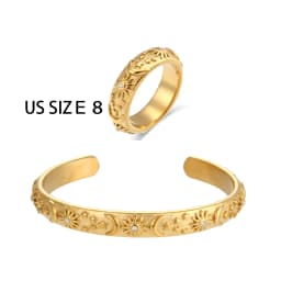 E.B.belle Classical Vintage Women Gold Plated Jewelry Set Chunky Statement Earring Rings India Dubai Gold Jewelry Accessories