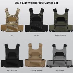 Tactical AC-1 Lightweight Vest Plate Carrier Set with Triple Magazine Elastic Pouch, Candy Storage Hunting Bag, 2.5cm Buckle