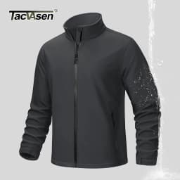 TACVASEN Fleece Lined Softshell Jacket Men's Full Zip Up Rain Jacket Outdoor Work Jacket Spring Trekking Hiking Windbreaker Male