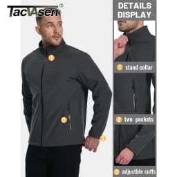 TACVASEN Fleece Lined Softshell Jacket Men's Full Zip Up Rain Jacket Outdoor Work Jacket Spring Trekking Hiking Windbreaker Male