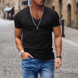 Men T-shirts Casual Male V Neck Short Sleeve Slim Breathable Tee Shirt Tops CBFS-23056-B