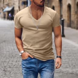 Men T-shirts Casual Male V Neck Short Sleeve Slim Breathable Tee Shirt Tops CBFS-23056-B