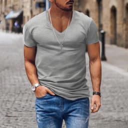 Men T-shirts Casual Male V Neck Short Sleeve Slim Breathable Tee Shirt Tops CBFS-23056-B