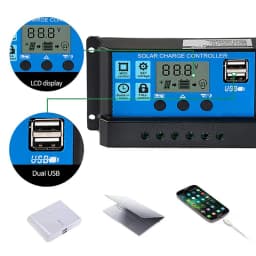 Regolatore solare 12V/24V 30A 20A 10A regolatore solare caricabatteria PWM Display LCD doppia uscita USB 5V