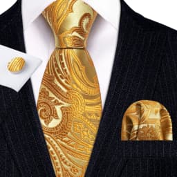 Orange Brown Mens Tie Hanky Cufflinks Set Gold Coffee Jacquard Designer Necktie For Male Wedding Business silk Party