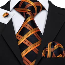 Orange Brown Mens Tie Hanky Cufflinks Set Gold Coffee Jacquard Designer Necktie For Male Wedding Business silk Party