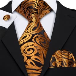 Orange Brown Mens Tie Hanky Cufflinks Set Gold Coffee Jacquard Designer Necktie For Male Wedding Business silk Party