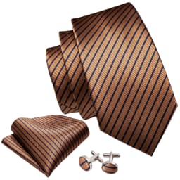 Orange Brown Mens Tie Hanky Cufflinks Set Gold Coffee Jacquard Designer Necktie For Male Wedding Business silk Party