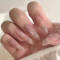 24Pcs Long Stiletto Fake Nails Spicy Girls Charm Manicure Pink Press On Nails Full Cover French False Nails Art for Women