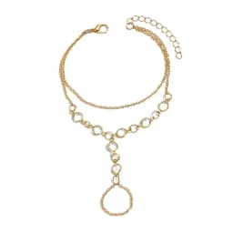 Fashion Multilayer Rhinestone Beaded Bracelet Ring for Women Light Luxury Metal Finger Chain Party Jewelry Accessories Gifts
