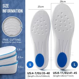 【Xxin】1.5/2.5/3.5cm Height Increase Insoles for Men and Women Memory Foam Arch Support Cushion Shoes Pads Size 35-46