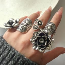 925 Sterling Silver Rings for Women Couple Minimalist Handmade Simple Wide Moon Ring Set Party Jewelry Gift Prevent Allergy