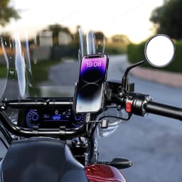 Aluminum Motorcycle USB Phone Holder Handlebar Rear-View Mirror Mount Charger with USB C Fast Charge Port for 5.4"-7.2" Phones
