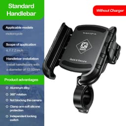 Aluminum Motorcycle USB Phone Holder Handlebar Rear-View Mirror Mount Charger with USB C Fast Charge Port for 5.4"-7.2" Phones