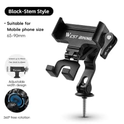 WEST BIKING 360° Rotation Bicycle Phone Holder Aluminum Handlebar Bike Phone Mount Adjustable Non-Slip For 65-90MM Phone Bracket