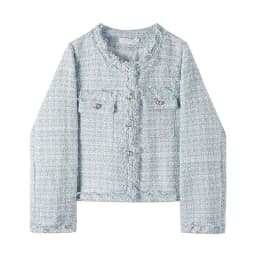 French White Tweed Crop Jacket for Women 2026 Autumn Elegant Slimming Decor Button Coat Woman Round Neck Long Sleeve Outerwear