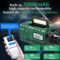 10000mAh Hand Crank Solar Emergency Radio with AM/FM/WB NOAA Weather Alert Type-C Charging LCD Clock, LED Flashlight & SOS Alarm