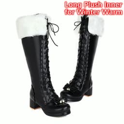 Plus Size Winter Women Wedding Bridal Shoes White Pink Fur Neck Bow Ruffles Princess Uniform Lolita Cosplay JK Knee High Boots