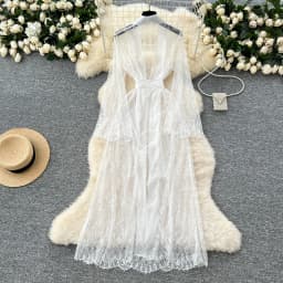 Sexy Long Coats for Women Vintage Lace Sheer Lace-up V-neck Long Sleeve Female Elegant Cardigans Aesthetic Clothes Dropshipping